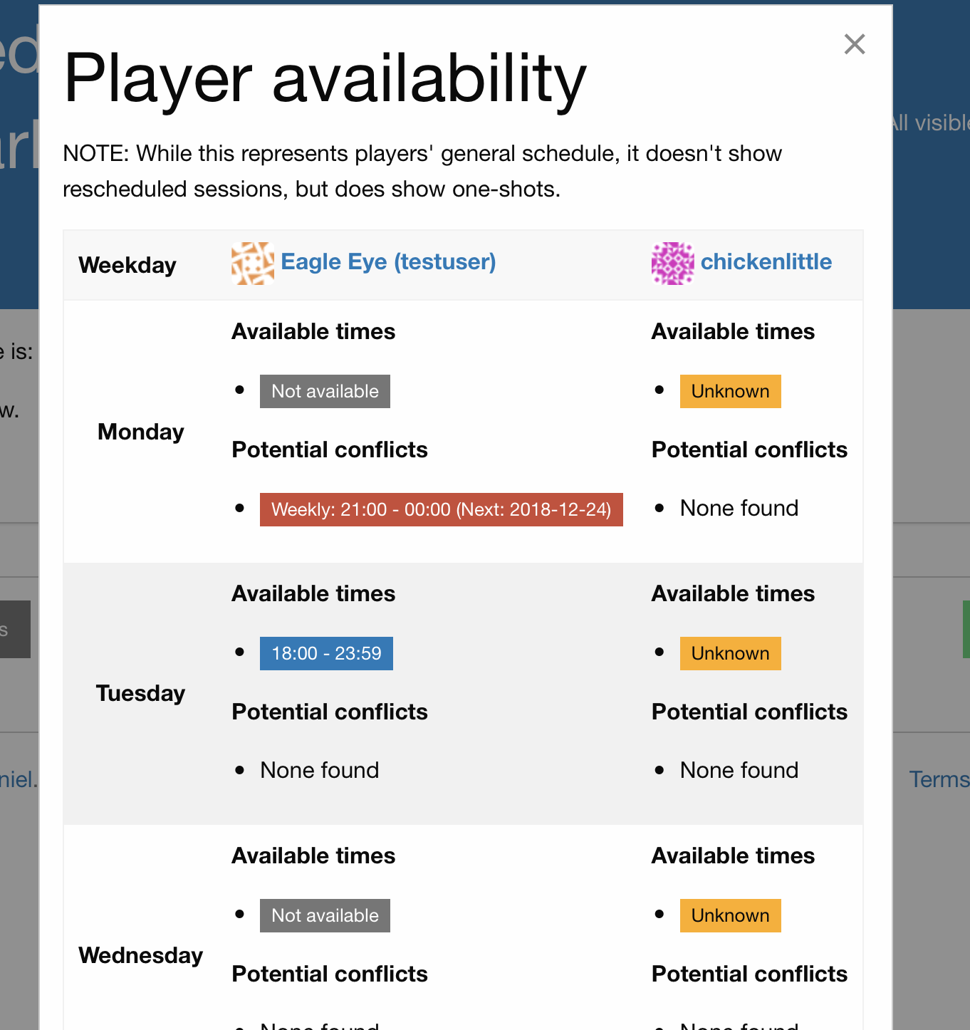 Scheduling assitant modal view